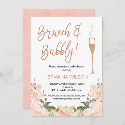 バラ金ゴールドブランチバブルブライダルシャワー招待 招待状 (正面/裏面)