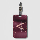バラ金ゴールドブルガンディスパークルモノグラム名 ラゲッジタグ (正面縦)