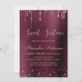 バラ金ゴールドブルガンディスパークルSweet sixteen誕生日 招待状 (裏面)