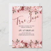 バラ金ゴールドブルガンディーピンク結婚フローラ 招待状 (正面)