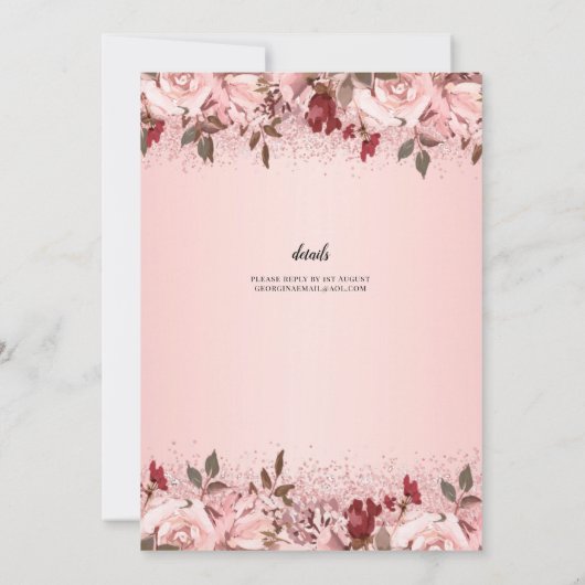 バラ金ゴールドブルガンディーピンク結婚フローラ 招待状 (裏面)