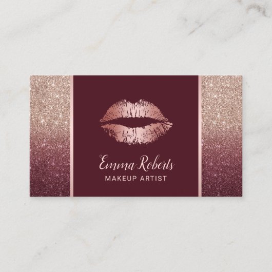 バラ金ゴールドブルグンディグラデーションシック・リップメイクアップアーティスト 名刺 (正面)