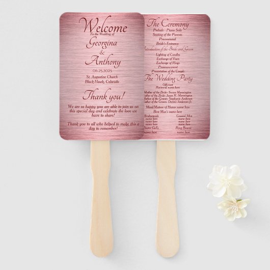 バラ金ゴールドブルグンディ結婚の式典計画 ハンドファン (正面&裏面)