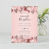 バラ金ゴールドブルゴーニュピンクフローラ結婚式の招待 招待状 (スタンド正面)