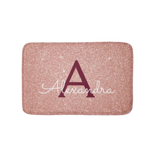 バラ金ゴールドブルゴーニュフォイルグリッタースパークルモノグラム バスマット (正面)