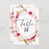 バラ金ゴールドブルゴーニュ結婚&ピンクのテーブル番号 招待状 (正面/裏面)