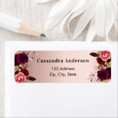 バラ金ゴールドブルゴーニュ花模様差出人住所ラベル ラベル (インサイチュ)