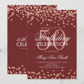 バラ金ゴールドブルゴーニュ50番誕生日グリッター紙吹雪 招待状 (正面/裏面)