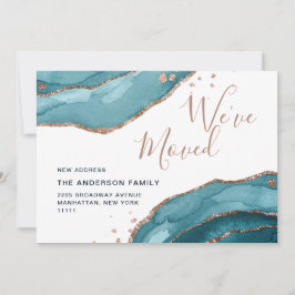 バラ金ゴールドブルーウォーターカラー瑪瑙の新しいアドレス移動 案内状