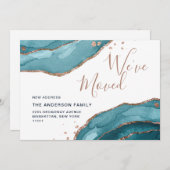 バラ金ゴールドブルーウォーターカラー瑪瑙の新しいアドレス移動 案内状 (正面/裏面)