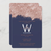 バラ金ゴールドブルーガーリーグリッター任意の年誕生日 招待状 (正面/裏面)