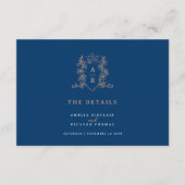 バラ金ゴールドブルークラウン結婚モノグラム詳細 エンクロージャーカード (正面)
