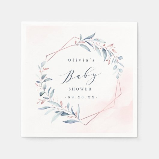 バラ金ゴールドブルーグリーン幾何学赤ちゃんシャワー スタンダードカクテルナプキン (正面)