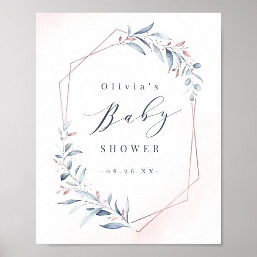 バラ金ゴールドブルーグリーン幾何学赤ちゃんシャワー ポスター (正面)