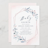 バラ金ゴールドブルーグリーン幾何学赤ちゃんシャワー 招待状 (正面/裏面)