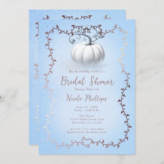 バラ金ゴールドブルーストーリーブックホワイトパンプキンブライダル 招待状 (正面/裏面)