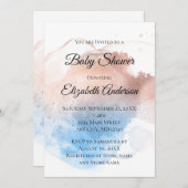バラ金ゴールドブルースプラッシュ男の赤ちゃんベビーガール 招待状 (正面/裏面)