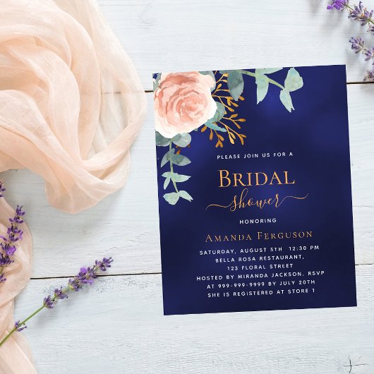 バラ金ゴールドブルーブライダルシャワー招待