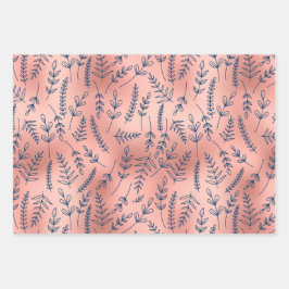 バラ金ゴールドブルーボタニカルすべての行事 ラッピングペーパーシート