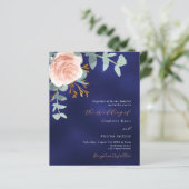 バラ金ゴールドブルーQR RSVP予算結婚式招待状 (スタンド正面)