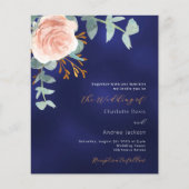 バラ金ゴールドブルーQR RSVP予算結婚式招待状 (正面)