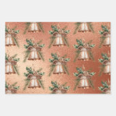 バラ金ゴールドブロンズクリスマスベル ラッピングペーパーシート (正面)