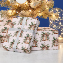 バラ金ゴールドブロンズクリスマスベル ラッピングペーパー