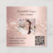 バラ金ゴールドプロファイル写真qrコード スクエア名刺 (裏面)