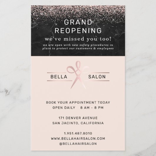 バラ金ゴールドヘアサロングランドリオープニングコビデセーフティ チラシ (正面)