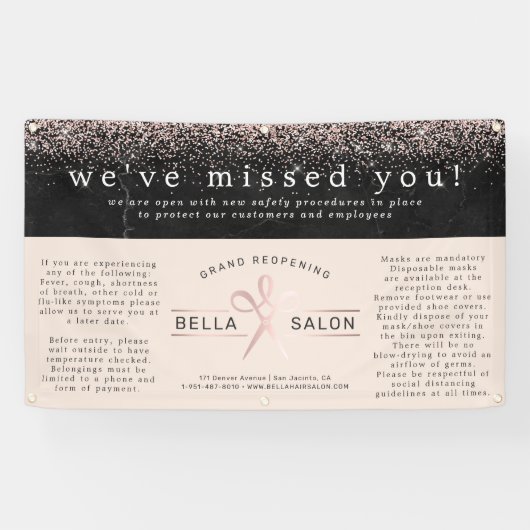 バラ金ゴールドヘアサロングランドリオープニングコビデセーフティ 横断幕 (横)