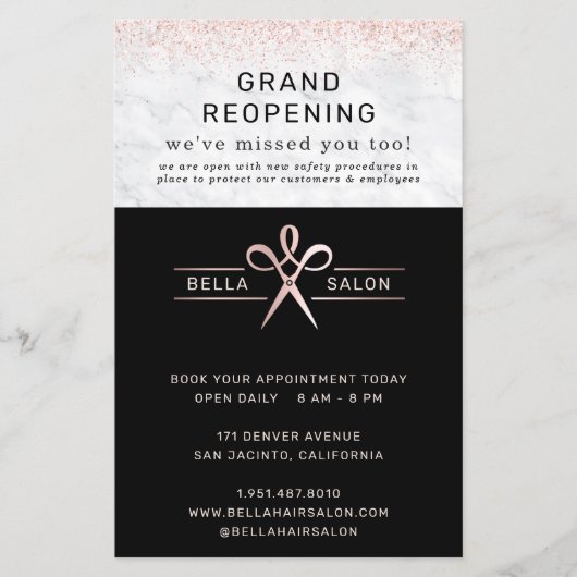 バラ金ゴールドヘアサロングランドリオープンコビッドセーフティ チラシ (正面)