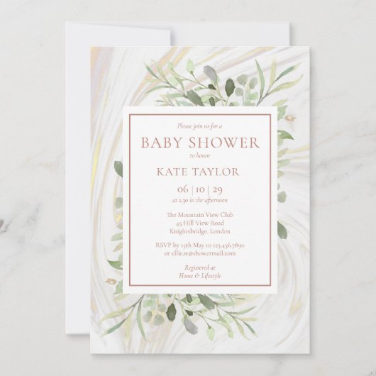 バラ金ゴールドベビーガールシャワー |振りかける 招待状 (正面)