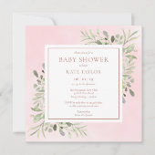 バラ金ゴールドベビーガールシャワー | Springle Greenery 招待状 (正面)