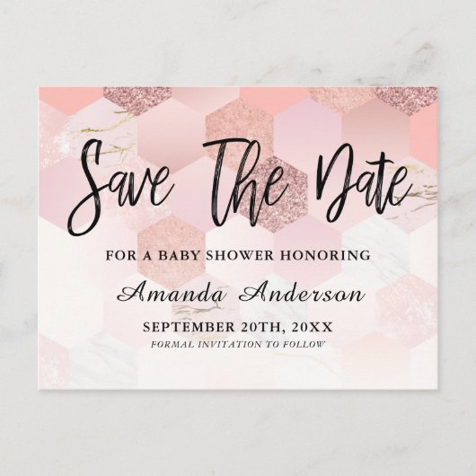 バラ金ゴールドベビーシャワーの日付を保存 案内ポストカード (正面)
