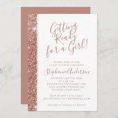 バラ金ゴールドベビーシャワーピンクグリッターモダンシンプル 招待状 (正面/裏面)