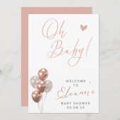 バラ金ゴールドベビーシャワー歓迎サイン招待状 招待状 (正面/裏面)