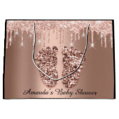 バラ金ゴールドベビーシャワー足ボーイガール名 ラージペーパーバッグ (正面)