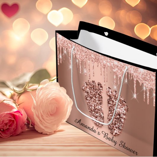 バラ金ゴールドベビーシャワー足ボーイガール名 ラージペーパーバッグ