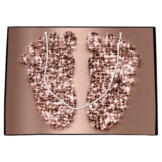 バラ金ゴールドベビーシャワー足ボーイガール好意 ラージペーパーバッグ (正面)