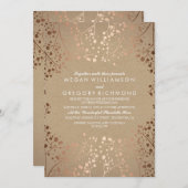 バラ金ゴールドベビーズブレスフローラヴィンテージウェディング 招待状 (正面/裏面)