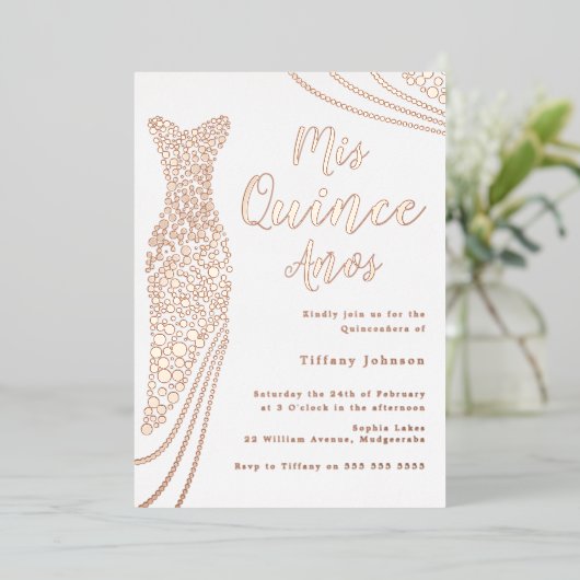 バラ金ゴールドホイルエレガントドレスキンセアニェラ 箔招待状 (立ち正面)