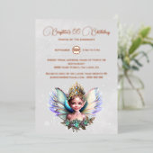 バラ金ゴールドホイル雪クイーンウィンターワンダーランド妖精 箔招待状 (立ち正面)