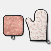 バラ金ゴールドホリデースノーフレークスツリークリスマス 鍋つかみ&鍋敷きセット (正面)