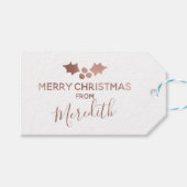 バラ金ゴールドホリーホワイトメリークリスマスfrom Name ギフトタグ (正面(横))