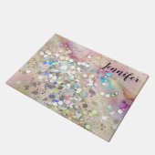 バラ金ゴールドホログラフィガーリーックグリッターパステルマーブル ドアマット (アングル)