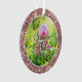 バラ金ゴールドホログラフィックグリッター円写真 オーナメント (正面)