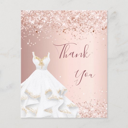 バラ金ゴールドホワイトドレスサンキューカード (正面)