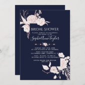 バラ金ゴールドホワイトフラワーフレームブライダルシャワー 招待状 (正面/裏面)