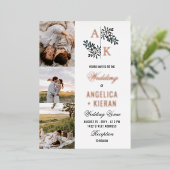 バラ金ゴールドホワイトフローラモノグラム結婚写真ズフォイ 箔招待状 (立ち正面)