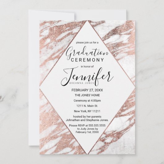 バラ金ゴールドホワイトマモダンーブル卒業 招待状 (正面)